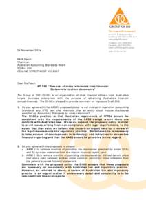 G100 Submission - ED 256 Removal of cross references from financial statements to other documents: 24 November 2014