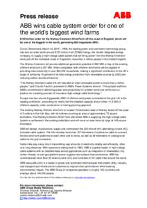 Offshore wind power / Wind power / Wind farm / ABB Group / Walney Island / Renewable energy / Walney Wind Farm / Wind power in the United States / Cumbria / Technology / Counties of England