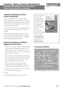 Teachers’ Notes: Science Worksheets Selective Breeding of Farm Animals; 			 Food Chains and Farm Animals Selective breeding and food chains worksheets The Selective Breeding of Farm Animals worksheet