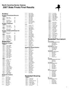 North Carolina Senior Games[removed]State Finals Final Results[removed]Archery