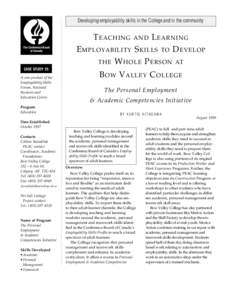 Teaching and Learning Employability Skills to Develop the Whole Person at Bow Valley College: The Personal Employment & Academic Competencies Initiative