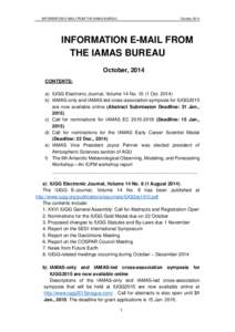 INFORMATION E-MAIL FROM THE IAMAS BUREAU  October 2014 INFORMATION E-MAIL FROM THE IAMAS BUREAU