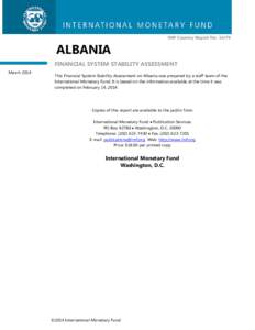 Albania: Financial System Stability Assessment; IMF Country Report 14/79; February 14, 2014