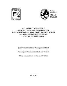 2013 JOINT STAFF REPORT: STOCK STATUS AND FISHERIES FOR FALL CHINOOK SALMON, COHO SALMON, CHUM SALMON, SUMMER STEELHEAD, AND WHITE STURGEON