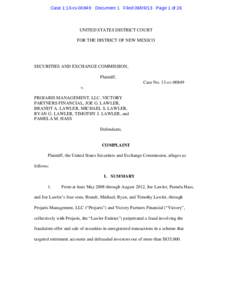 Case 1:13-cv[removed]Document 1 Filed[removed]Page 1 of 26  UNITED STATES DISTRICT COURT FOR THE DISTRICT OF NEW MEXICO  SECURITIES AND EXCHANGE COMMISSION,