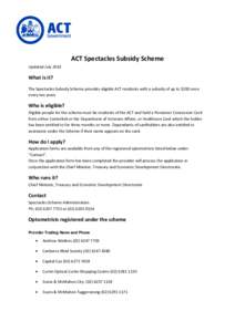 ACT Spectacle Subsidy Scheme