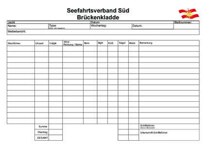 Seefahrtsverband Süd Brückenkladde Jacht Name:  Datum