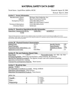 Environmental law / Health sciences / Industrial hygiene / Material safety data sheet / Dangerous goods / Hazardous waste / NFPA 704 / Potassium nitrate / Right to know / Safety / Health / Prevention