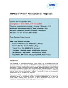 Preparatory access – Call for proposals