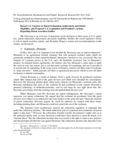 Dr. Georg Reitboeck, Rechtsanwalt und Partner, Kenyon & Kenyon LLP, New York Vortrag anlässlich des Sonderseminars zum US-Patentrecht im Rahmen der VPP-HerbstFachtagung 2013 in Bremen am 24. Oktober 2013 Recent U.S. Cas