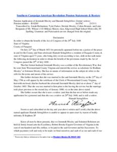 Southern Campaign American Revolution Pension Statements & Rosters Pension Application of Jeremiah Moxley and Hannah Stringfellow (former widow) Pension number – R10269 fn15NC[removed]Transcribed by: Josiah Richardson,