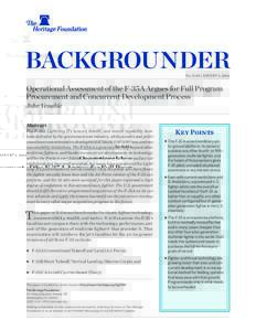 ﻿  BACKGROUNDER No. 3140 | August 4, 2016  Operational Assessment of the F-35A Argues for Full Program