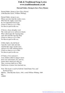 Folk & Traditional Song Lyrics - Eternal Father, Strong to Save (Navy Hymn)
