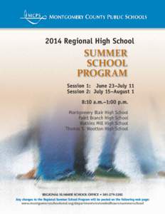 2014 Regional High School  SUMMER SCHOOL PROGRAM