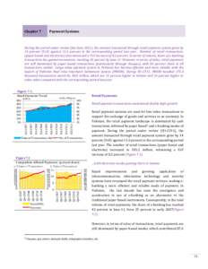 Chapter 7  Payment Systems During the period under review (Jan-June 2011), the amount transacted through retail payment system grew by 14 percent (YoY) against 11.6 percent in the corresponding period last year. Number o