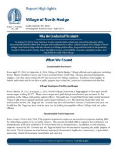 Report Highlights  Village of North Hodge DARYL G. PURPERA, CPA, CFE