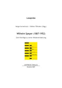 Leseprobe  Helga Karrenbrock / Walter Fähnders (Hgg.) Wilhelm Speyer[removed]Zehn Beiträge zu seiner Wiederentdeckung