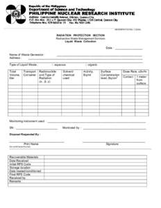 NSTD/RPS-F103 Rev[removed]RADIATION PROTECTION SECTION Radioactive Waste Management Services Liquid Waste Collection