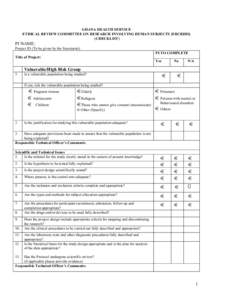 GHANA HEALTH SERVICE ETHICAL REVIEW COMMITTEE ON RESEARCH INVOLVING HUMAN SUBJECTS (ERCRIHS) (CHECKLIST) PI NAME: Project ID (To be given by the Secretariat)