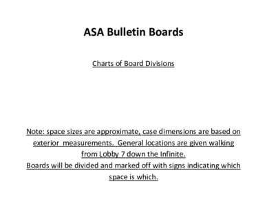 ASA Bulletin Boards Charts of Board Divisions Note: space sizes are approximate, case dimensions are based on exterior measurements. General locations are given walking from Lobby 7 down the Infinite.