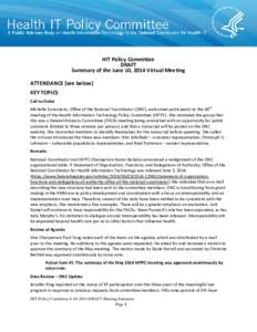 HIT Policy Committee Summary June 10, 2014