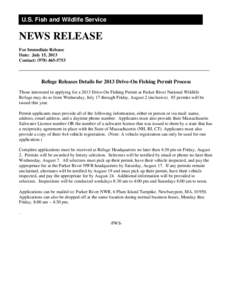 U.S. Fish and Wildlife Service  NEWS RELEASE For Immediate Release Date: July 15, 2013 Contact: ([removed]