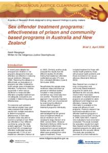 Sex offender treatment programs : effectiveness of prison and community based programs in Australia and New Zealand