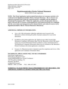 Papahānaumokuākea Marine National Monument Permit Application - Education OMB Control # [removed]Page 1 of 18  Papahānaumokuākea Marine National Monument