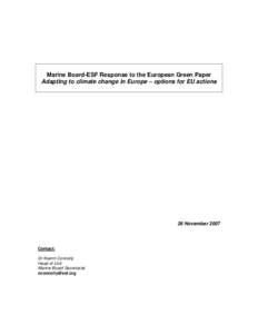 Marine Board-ESF Response to the European Commission DG Environment Green Paper Adapting to climate change in Europe – options for EU actions