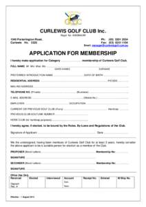 CURLEWIS GOLF CLUB Inc. Regd. No: A0009643W 1345 Portarlington Road, Curlewis Vic. 3222