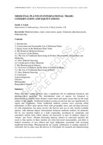 ETHNOPHARMACOLOGY - Vol. II - Medicinal Plants in International Trade: Conservation and Equity Issues - Sarah A. Laird  MEDICINAL PLANTS IN INTERNATIONAL TRADE: CONSERVATION AND EQUITY ISSUES Sarah A. Laird Department of