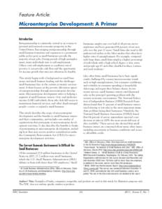 Feature Article: Microenterprise Development: A Primer Introduction Entrepreneurship is commonly viewed as an avenue to personal and national economic prosperity in the United States. Encouraging entrepreneurship through