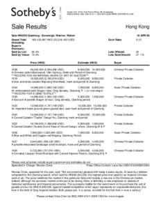 Suites[removed], One Pacific Place, 88 Queensway HONG KONG +[removed]F +[removed]WWW.SOTHEBYS.COM Sale Results  Hong Kong