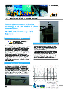 21. OctoberOTT Application Notes / Success Stories Waterlevel measurement with radar technology in the tidal harbour of Emden