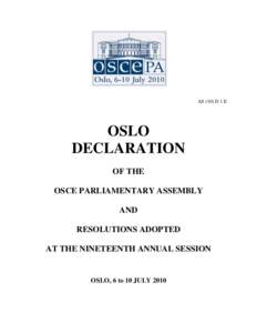 OSLO DECLARATION OF THE OSCE PARLIAMENTARY ASSEMBLY 2010