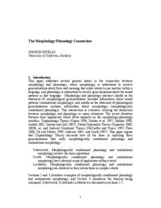 The Morphology-Phonology Connection SHARON INKELAS University of California, Berkeley