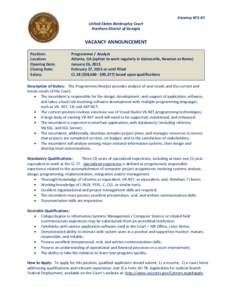 Vacancy #15-01 United States Bankruptcy Court Northern District of Georgia VACANCY ANNOUNCEMENT Position: