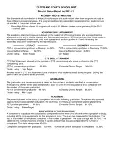 CLEVELAND COUNTY SCHOOL DIST. District Status Report for[removed]ACCREDITATION STANDARDS The Standards of Accreditation of Public Schools require that each school offer three programs of study in three different occupati