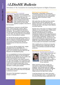 November 2011 | Issue 3  ALDinHE Bulletin Newsletter of the Association for Learning Development in Higher Education Chair’s Comments
