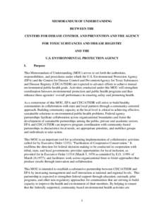 Memorandum of Understanding between EPA and CDC regarding Community Centered Approaches to Environmental Protection