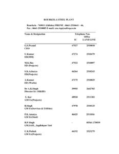ROURKELA STEEL PLANT RourkelaOdisha) PHONE : , Fax : E-mail:  _____________________________________________________________ Name & Designation Telephone Nos.