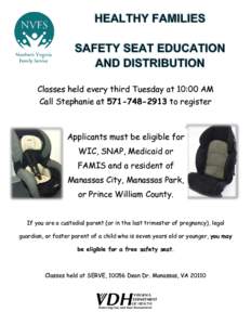 Classes held every third Tuesday at 10:00 AM  Call Stephanie atto register Applicants must be eligible for WIC, SNAP, Medicaid or