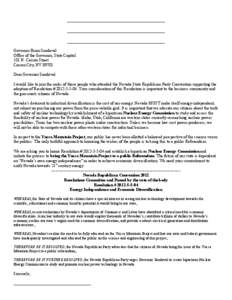 ___________________________________________ ___________________________________________ ___________________________________________ Governor Brian Sandoval Office of the Governor, State Capitol 101 N. Carson Street