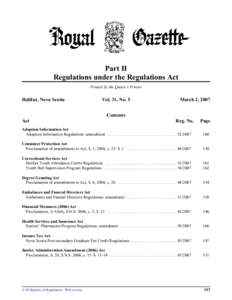 Part II Regulations under the Regulations Act Printed by the Queen’s Printer Halifax, Nova Scotia