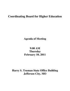 Coordinating Board for Higher Education  Agenda of Meeting 9:00 AM Thursday