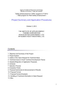 Agency for Natural Resources and Energy, Ministry of Economy, Trade and Industry “Safety Enhancement for LWRs” program in FY2012 – R&D program for Plant Safety Enhancement –