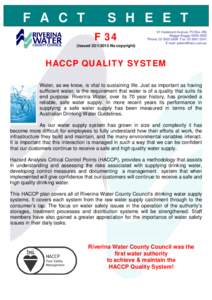 Food and Drug Administration / Food safety / Hazard analysis / Hazard analysis and critical control points / Process management / Riverina Water County Council / Riverina / Drinking water / Water supply / Geography of Australia / Geography of New South Wales / States and territories of Australia