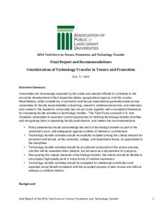 APLU	Task	Force	on	Tenure,	Promotion,	and	Technology	Transfer	  Final	Report	and	Recommendations