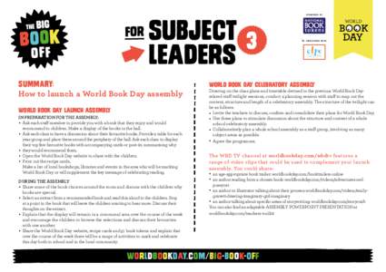 For  Subject 3 Leaders  SUMMARY:
