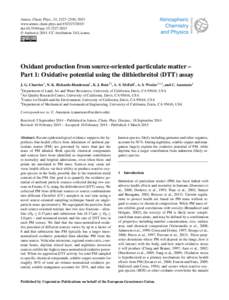 Atmos. Chem. Phys., 15, 2327–2340, 2015 www.atmos-chem-phys.netdoi:acp © Author(sCC Attribution 3.0 License.  Oxidant production from source-oriented particulate matter –